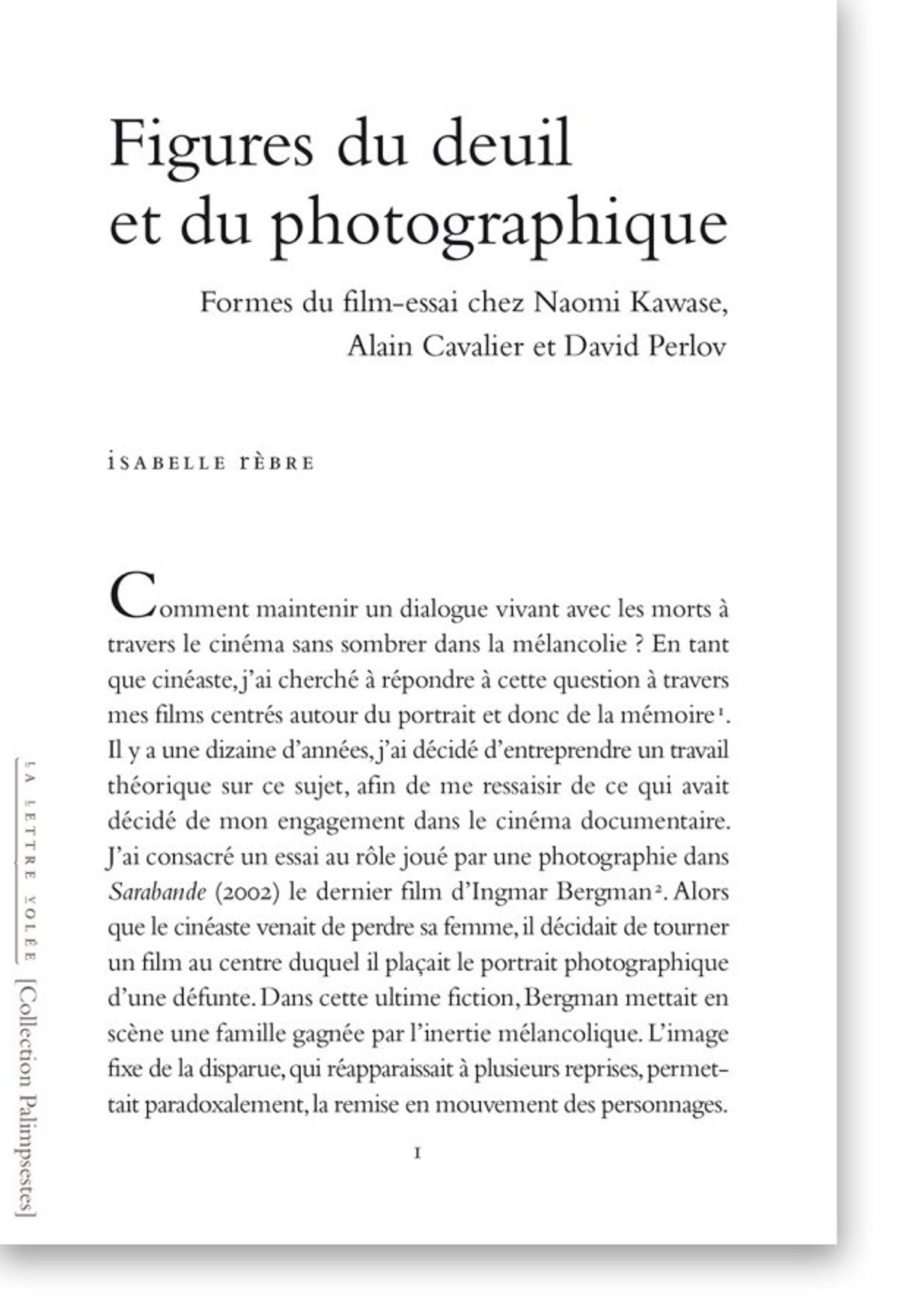 Couverture d'un essai intitulé Figures du deuil et du photographique